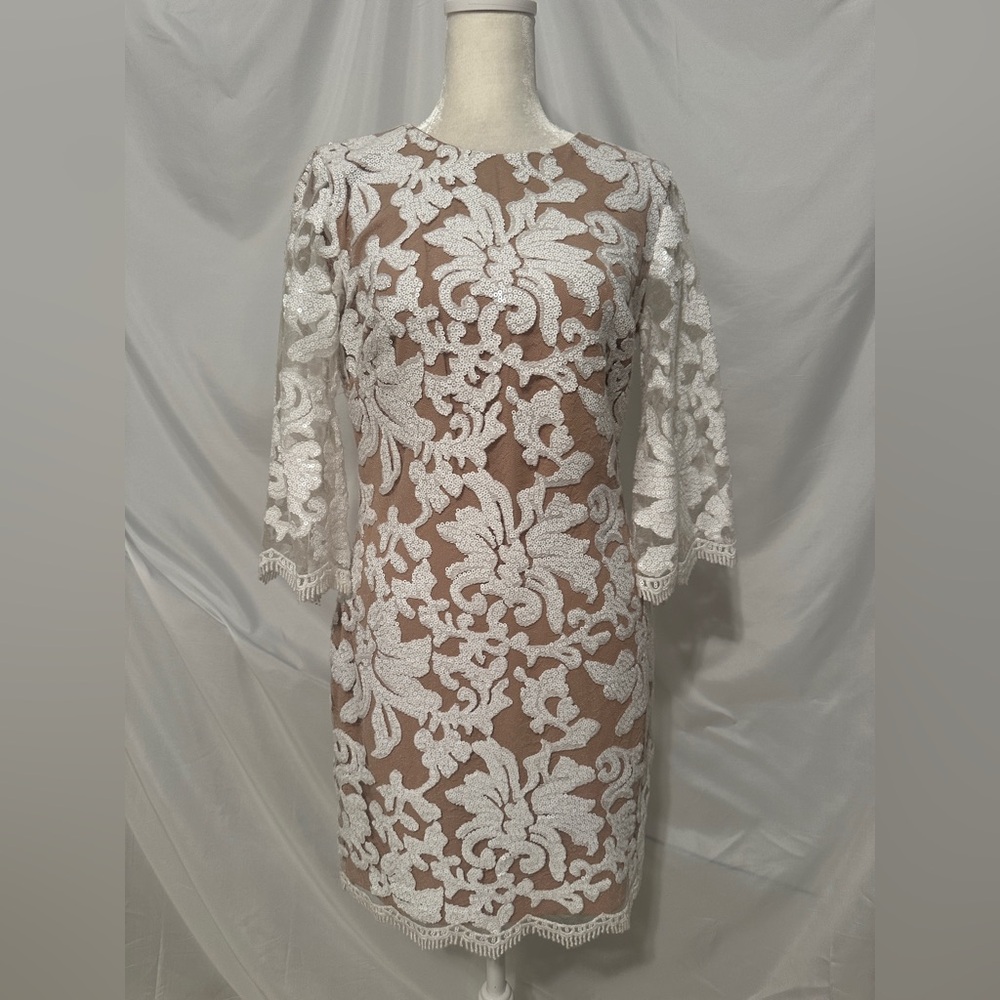Dress the Population White Lace Long Sleeve Dress